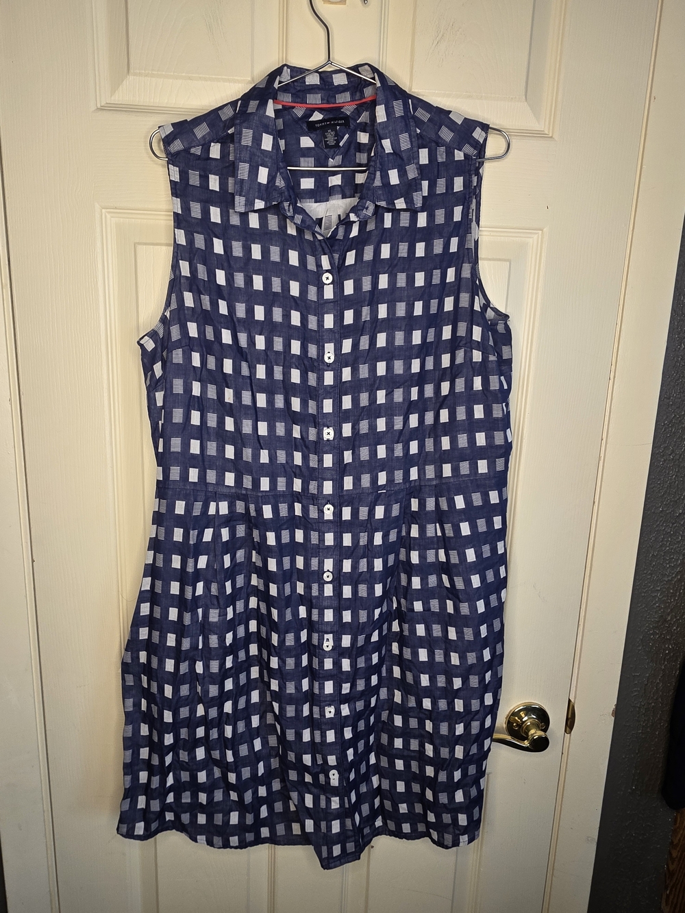 Tommy Hilfiger Navy & White Gingham Sleeveless Shirt Dress